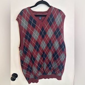 Tommy Hilfiger Mens Argyle Sleeveless Sweater Vest Burgundy/Gray/Navy L #1634